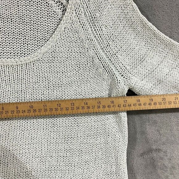 J Jill Open Knit Sweater Light Mint Green Shimmer Cotton Blend Round Neck Sz Med - Picture 8 of 8